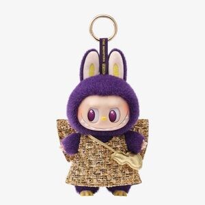 Purple Bunny Plush Keychain with Gold Tweed Dress